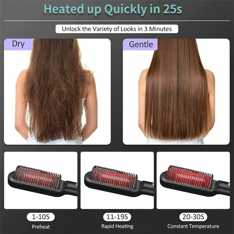 2-in-1 Hair Straightener & Curling Comb — Negative Ion Ceramic Electric Brush