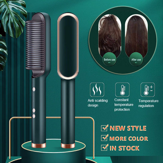 2-in-1 Hair Straightener & Curling Comb — Negative Ion Ceramic Electric Brush