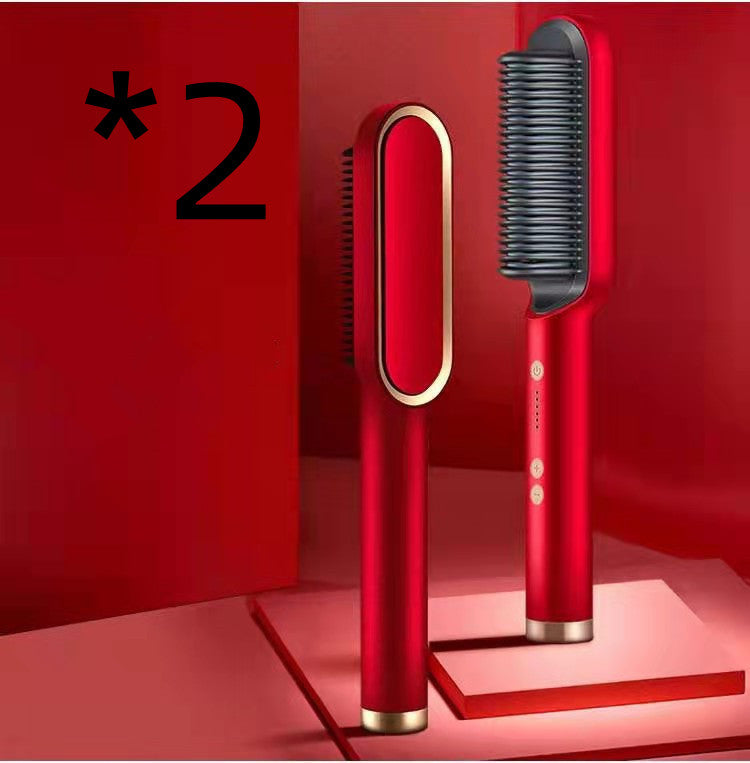 2-in-1 Hair Straightener & Curling Comb — Negative Ion Ceramic Electric Brush