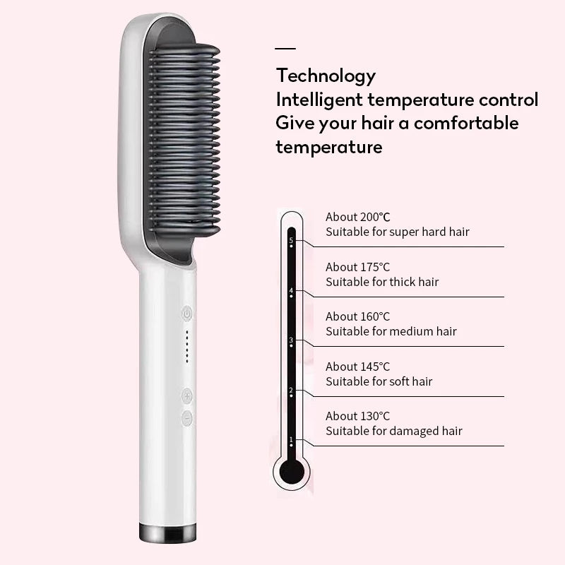 2-in-1 Hair Straightener & Curling Comb — Negative Ion Ceramic Electric Brush