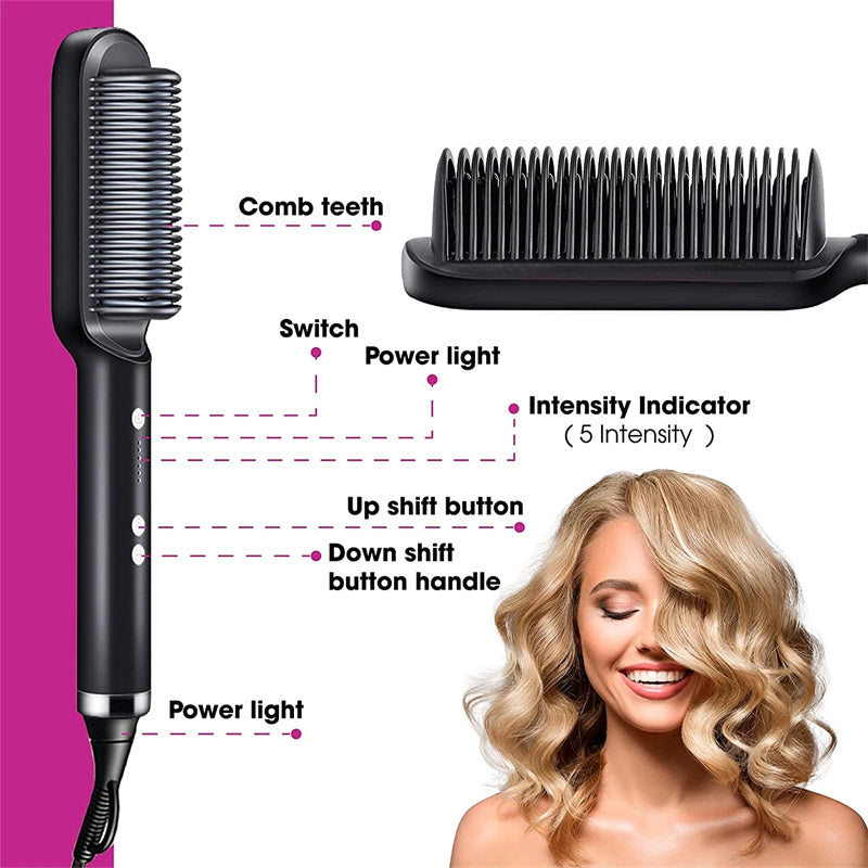 2-in-1 Hair Straightener & Curling Comb — Negative Ion Ceramic Electric Brush