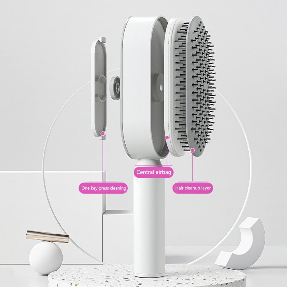 Self-Cleaning Hair Brush — Anti-Static Scalp Massage Detangling Comb for Women