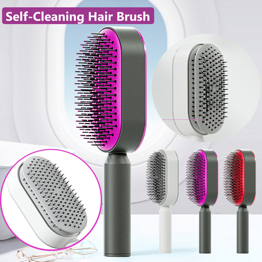 Self-Cleaning Hair Brush — Anti-Static Scalp Massage Detangling Comb for Women