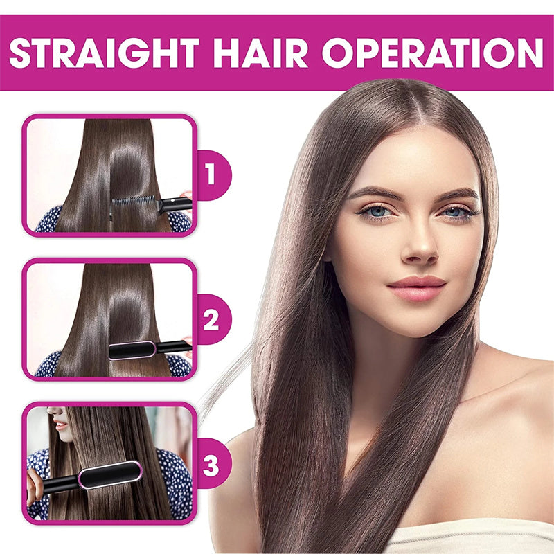 2-in-1 Hair Straightener & Curling Comb — Negative Ion Ceramic Electric Brush